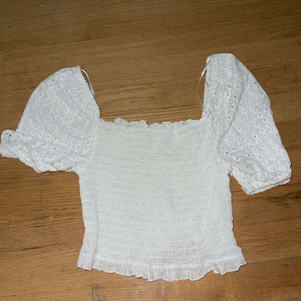 white eyelet cropped blouse